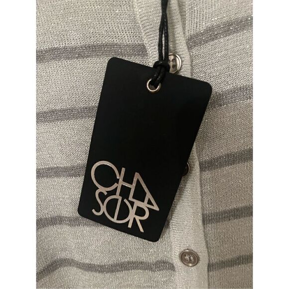 Chaser Long Sleeve Grey Striped Button Up Cardigan NEW - Picture 3 of 6